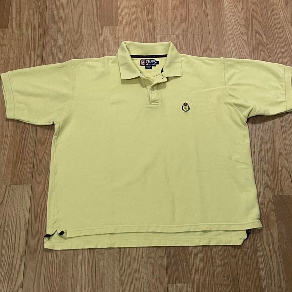 Vintage Chaps Ralph Lauren Men’s Polo Shirt Yellow Large Preppy Classic Cropped